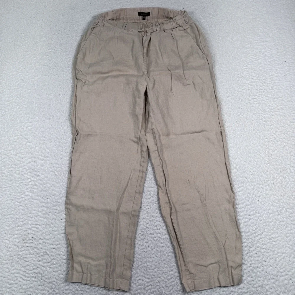 Quince 100% European Linen Pants Driftwood Beige Sz XS Elastic Waist 25